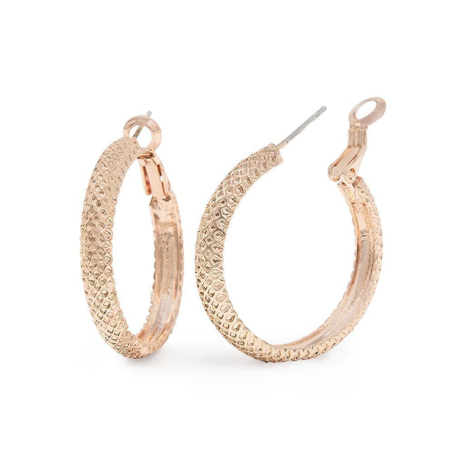 Woven Texture Hoop Earrings RoseGold Pl - Mimmic Fashion Jewelry