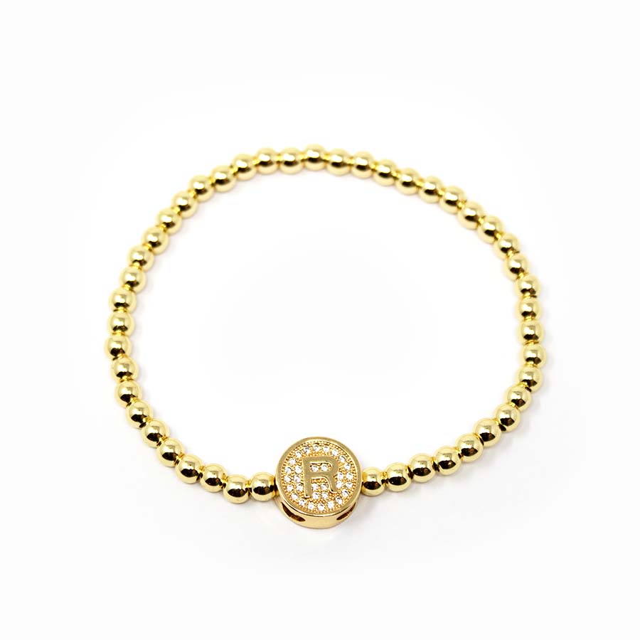 316L Stainless Steel Stretch Initial Bracelet Gold Plated-R