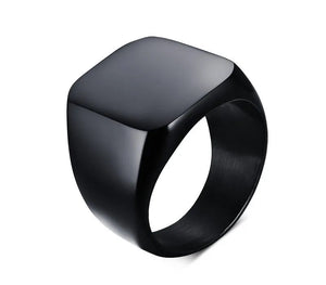 Stainless Steel Black IP Engravable Signet Men's Ring