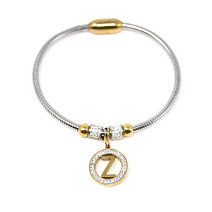 Stainless Steel CZ Pave Initial Magnetic Bracelet - Z