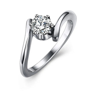 Stainless Steel CZ Solitaire Ring