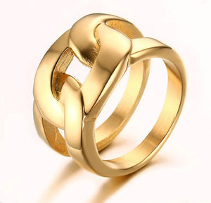 Stainless Steel Curb Chain Link Ring Gold Plated