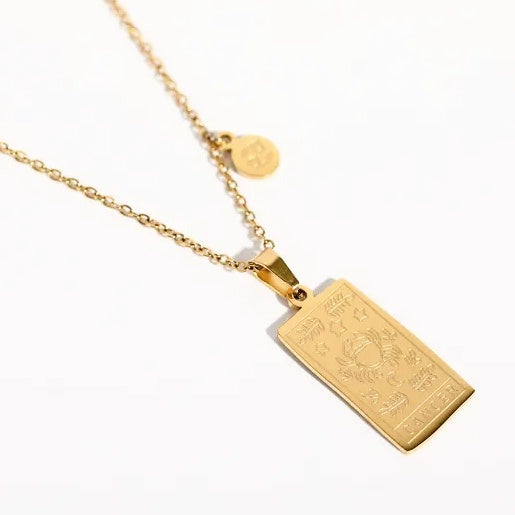 Stainless Steel Gold Plated Zodiac Necklace-CANCER
