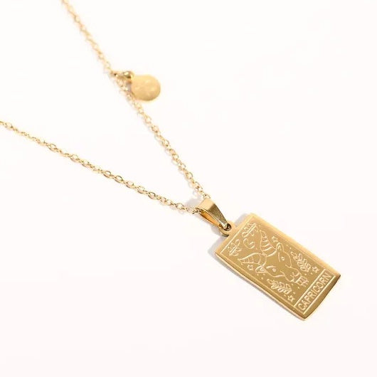 Stainless Steel Gold Plated Zodiac Necklace-CAPRICORN