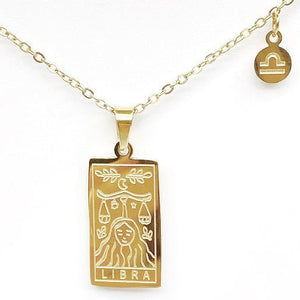 Stainless Steel Gold Plated Zodiac Necklace-LIBRA