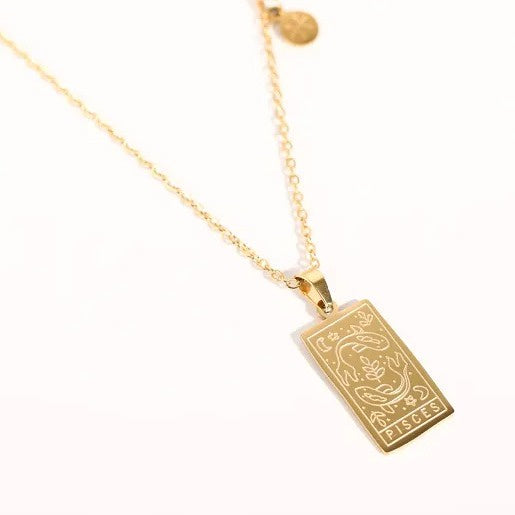 Stainless Steel Gold Plated Zodiac Necklace-PISCES