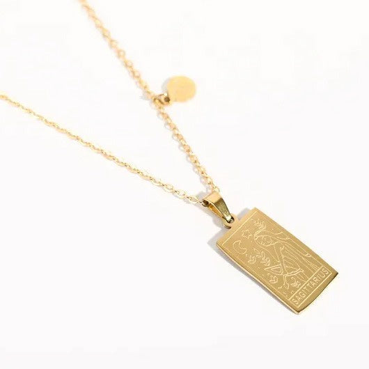 Stainless Steel Gold Plated Zodiac Necklace-SAGITTARIUS