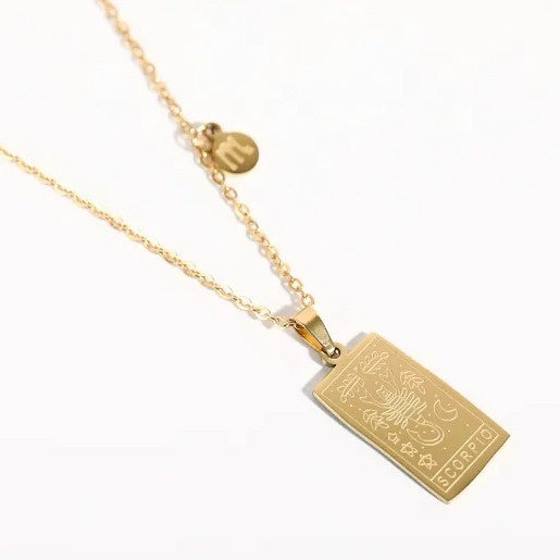 Stainless Steel Gold Plated Zodiac Necklace-SCORPIO