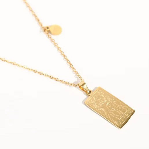 Stainless Steel Gold Plated Zodiac Necklace-VIRGO