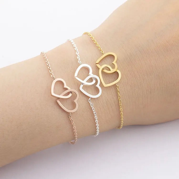 Stainless Steel Hearts Together Forever Bracelet Gold Plated