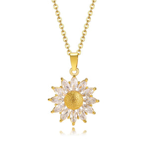 Stainless Steel Sunflower Pendant Necklace Gold Plated
