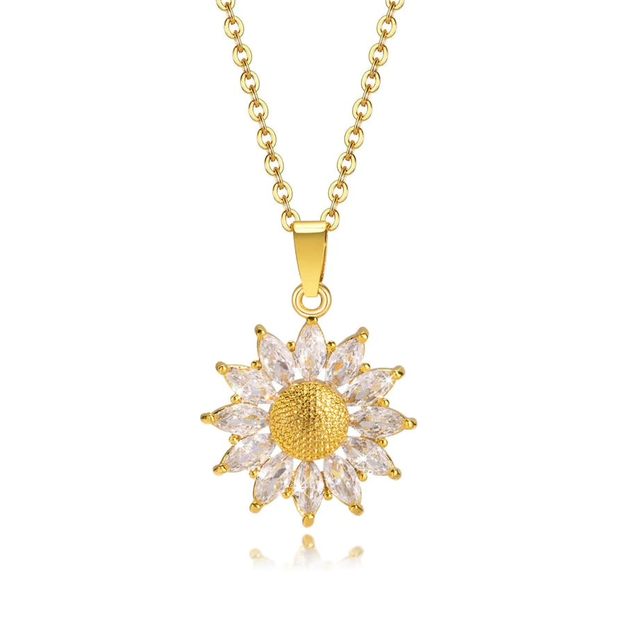 Stainless Steel Sunflower Pendant Necklace Gold Plated