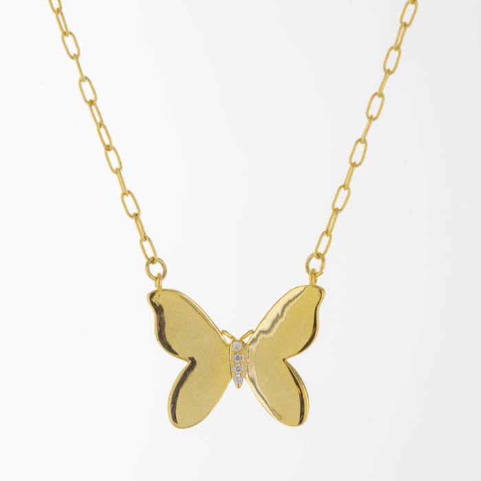 14K Gold Plated Brass Butterfly Link Necklace
