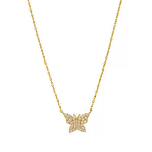 14K Gold Plated Brass CZ Pave Butterfly Link Necklace