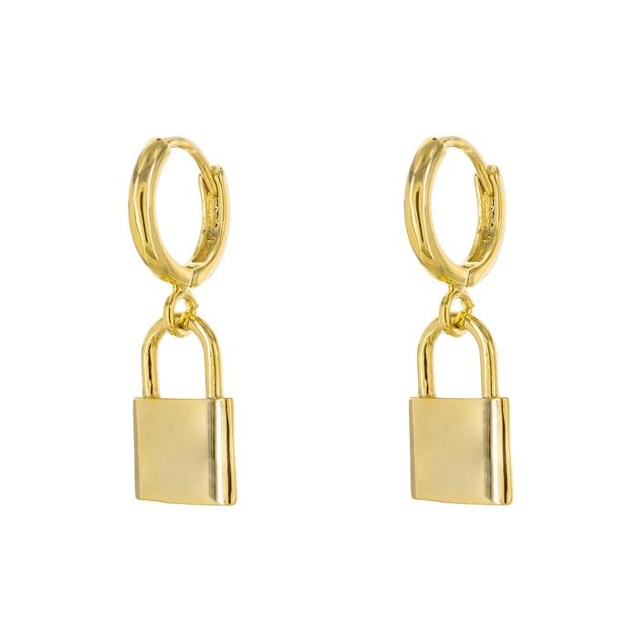 14K Gold Plated Brass Lock Hoop Earrings
