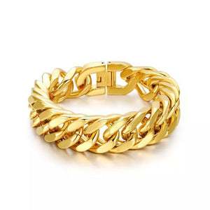 15MM Stainless Steel Chunky Curb Chain Bracelet Gold Plated