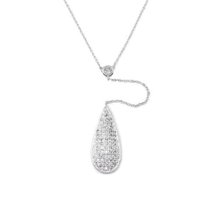 16" CZ Chain Tear Drop Necklace RhodiumPl. - Mimmic Fashion Jewelry