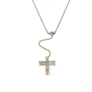 16" GoldPlated CZ Cross Chain Drop Necklace - Mimmic Fashion Jewelry