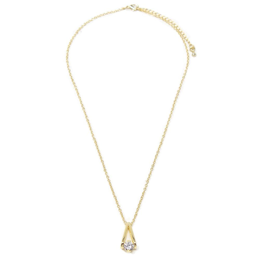16 Inch Gold Plated Necklace with Single CZ Pendant - Mimmic Fashion Jewelry