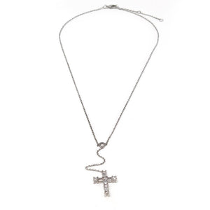 16" RhodiumPl. CZ Cross Chain Drop Necklace - Mimmic Fashion Jewelry