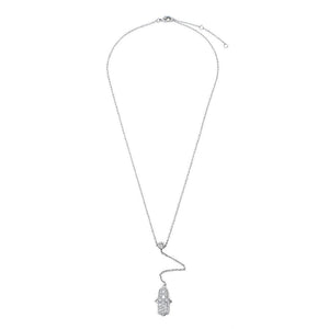 16" RhodiumPl. CZ H-Hand Chain Drop Necklace RhodiumPl. - Mimmic Fashion Jewelry