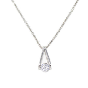 16 Inch Rhodium Plated Necklace with Single CZ Pendant - Mimmic Fashion Jewelry