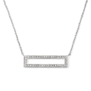 16" Necklace CZ Retangle Pendant Rhodium Plated - Mimmic Fashion Jewelry