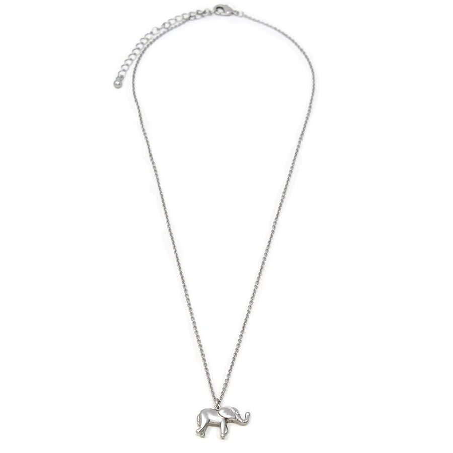 18 Inch Elephant Pendant Necklace Rhodium Pl - Mimmic Fashion Jewelry