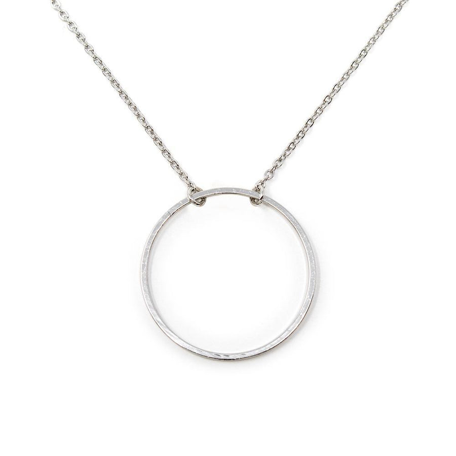 18 Inch Open Circle Necklace Rhodium Plated - Mimmic Fashion Jewelry