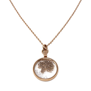 18 Kt Rose Gold Plated Stainless Steel Tree of Life Glass Locket Necklace - Mimmic Fashion Jewelry
