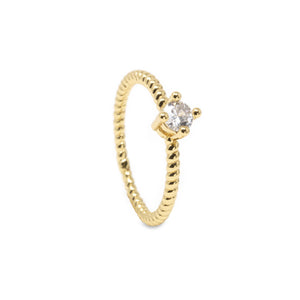 18K Gold Pl Brass Solitair Ring w Simulated Diamond - Mimmic Fashion Jewelry