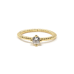 18K Gold Pl Brass Solitair Ring w Simulated Diamond - Mimmic Fashion Jewelry