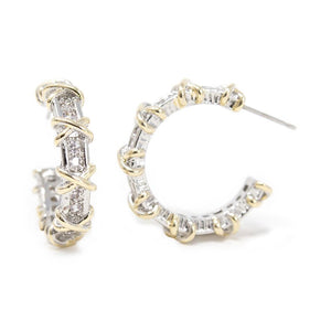 2 Tone Crystal Circle and Crosses Hoop Earrings - Mimmic Fashion Jewelry
