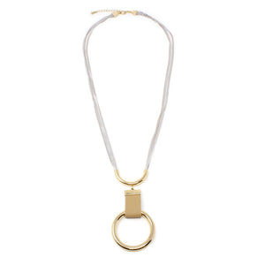 24 Inch Three Strand Liquid Neck W Ring Pendant Wt/Gold T - Mimmic Fashion Jewelry