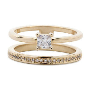 2Row Ring GoldPL CZ - Mimmic Fashion Jewelry