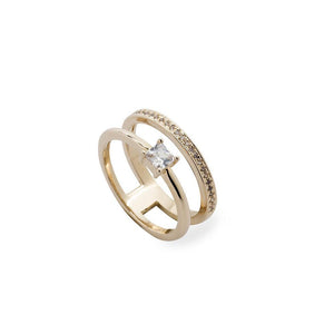 2Row Ring GoldPL CZ - Mimmic Fashion Jewelry