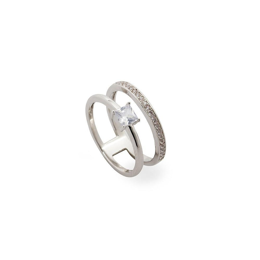 2Row Ring Rhodium CZ - Mimmic Fashion Jewelry