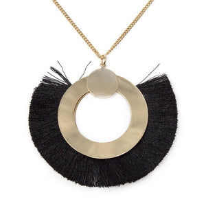 30 Inch Gold Tone Bohemian Tassel Necklace Black - Mimmic Fashion Jewelry
