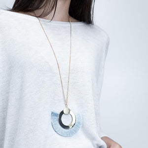 30 Inch Gold Tone Bohemian Tassel Necklace Grey - Mimmic Fashion Jewelry