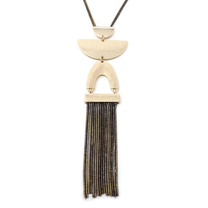 30 Inch Liquid Chain Neck W Geometric Tassel Pendant Bk - Mimmic Fashion Jewelry