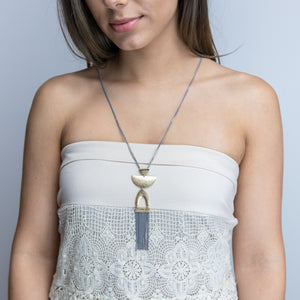 30 Inch Liquid Chain Neck W Geometric Tassel Pendant Gy - Mimmic Fashion Jewelry