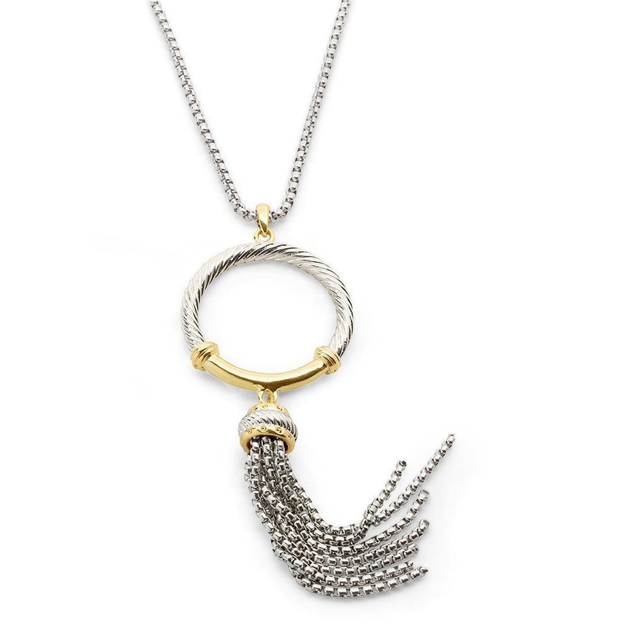 30 Inch Necklace 2Tone Circle Tassel Pendant - Mimmic Fashion Jewelry