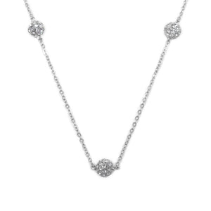 36 Inch CZ Pave Ball Necklace Rhodium Plated - Mimmic Fashion Jewelry