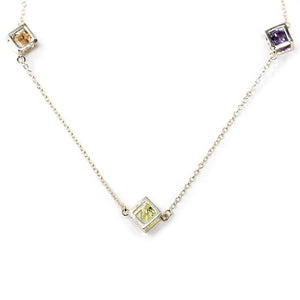 36 Inch CZ Cube Necklace Rhodium Plated - Mimmic Fashion Jewelry