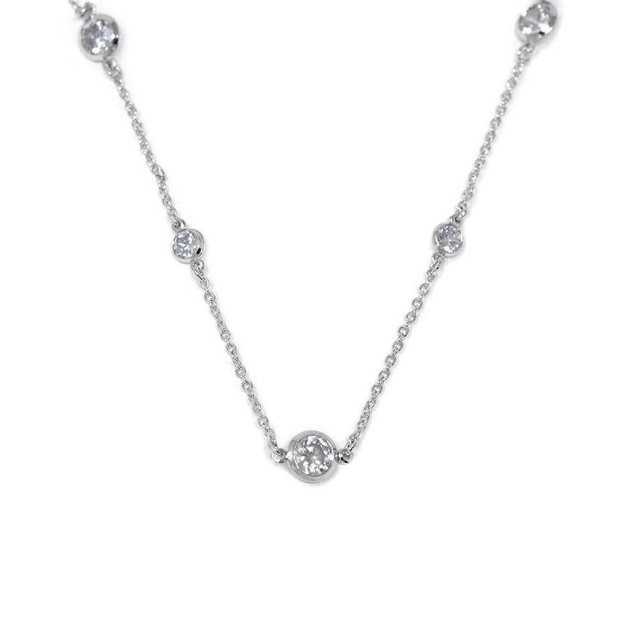 36 Inch Round CZ Chain Necklace Rhodium Plated - Mimmic Fashion Jewelry