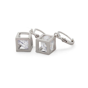 3D Square Drop Earrings Rhodium Plated - Mimmic Fashion Jewelry