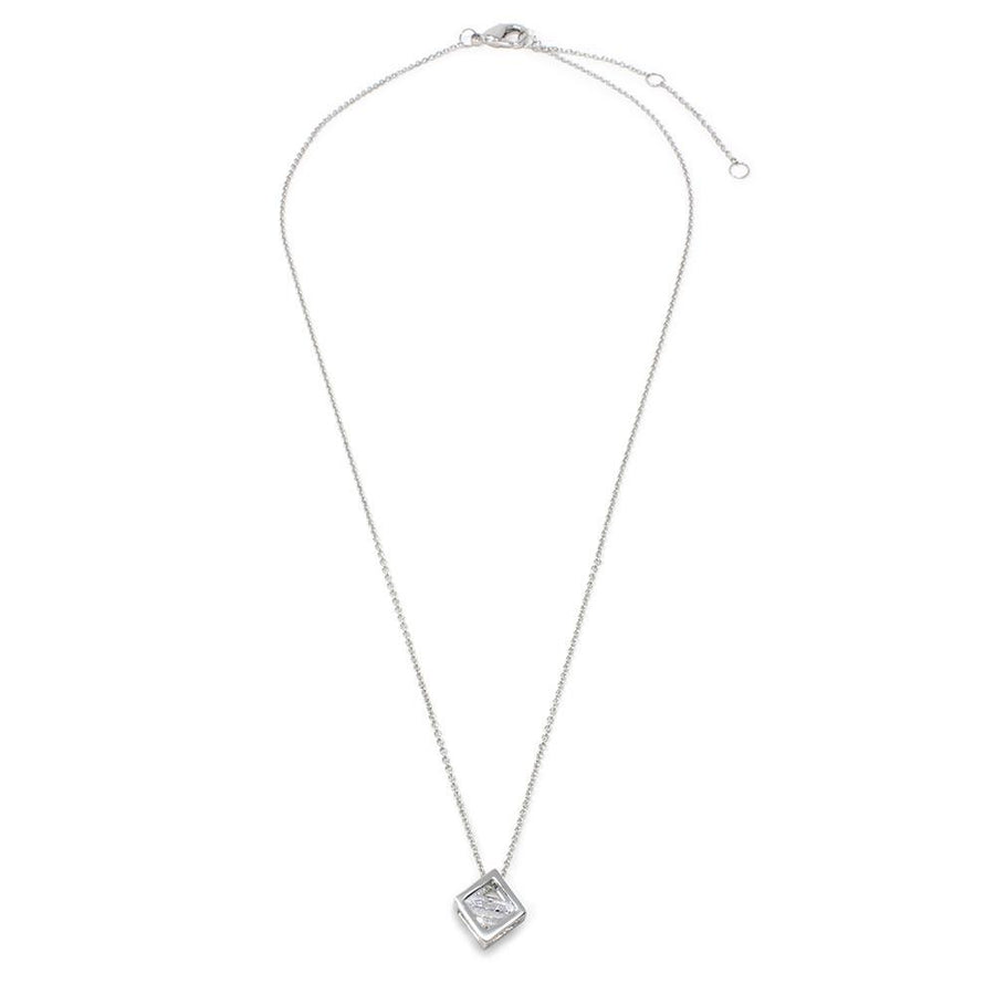 3D Square Pendant Necklace Rhodium Plated - Mimmic Fashion Jewelry