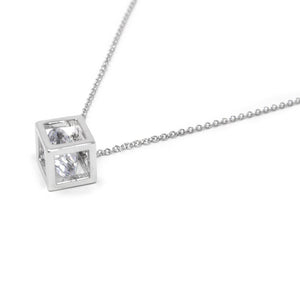 3D Square Pendant Necklace Rhodium Plated - Mimmic Fashion Jewelry