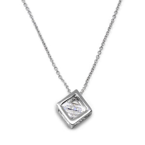 3D Square Pendant Necklace Rhodium Plated - Mimmic Fashion Jewelry
