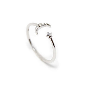 925 STERLING SILVER Cubic Zirconia Crescent Adjustable Ring - Mimmic Fashion Jewelry